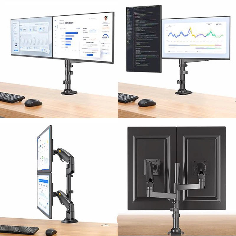 Desktop Double Monitor Holder Arm Gas Spring Full Motion 17'-27' LCD TV Mount Ergonomic Dual Arm Clamp Bracket 2-9kgs Each H180