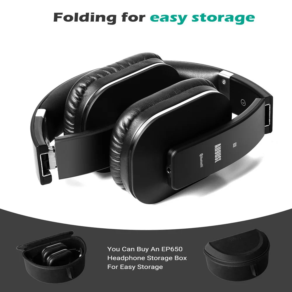 August EP650 Bluetooth Wireless Headphones with Mic/Multipoint/NFC Over Ear Bluetooth 4.2 Stereo Music aptX Headset for TV,Phone