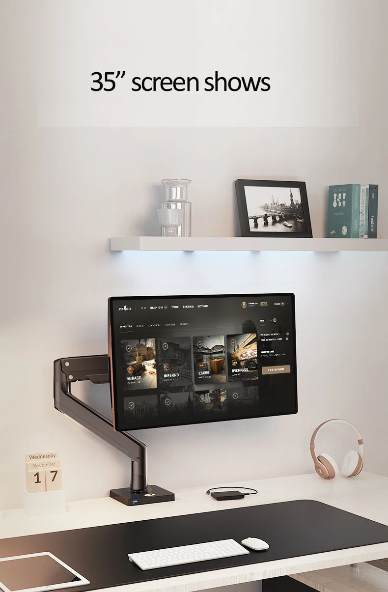 NB G40 22-40 inch Monitor Screen Desktop Mount Gas Spring Arm Computer Holder 360 Rotate 3-15kgs with USB 3.0 Port Clamp Grommet