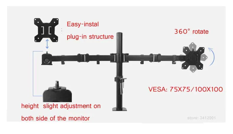 D-MOUNT MS02 9.9kg each head Full Motion 360 rotate Dual 10