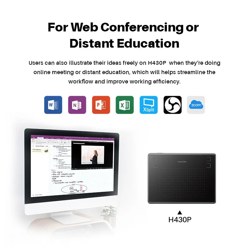 HUION Inspiroy H430P Drawing Tablet 4.8x3 Graphic Tablet with Battery-Free Stylus 4 Hot Keys, Art Tablet for Drawing Writing