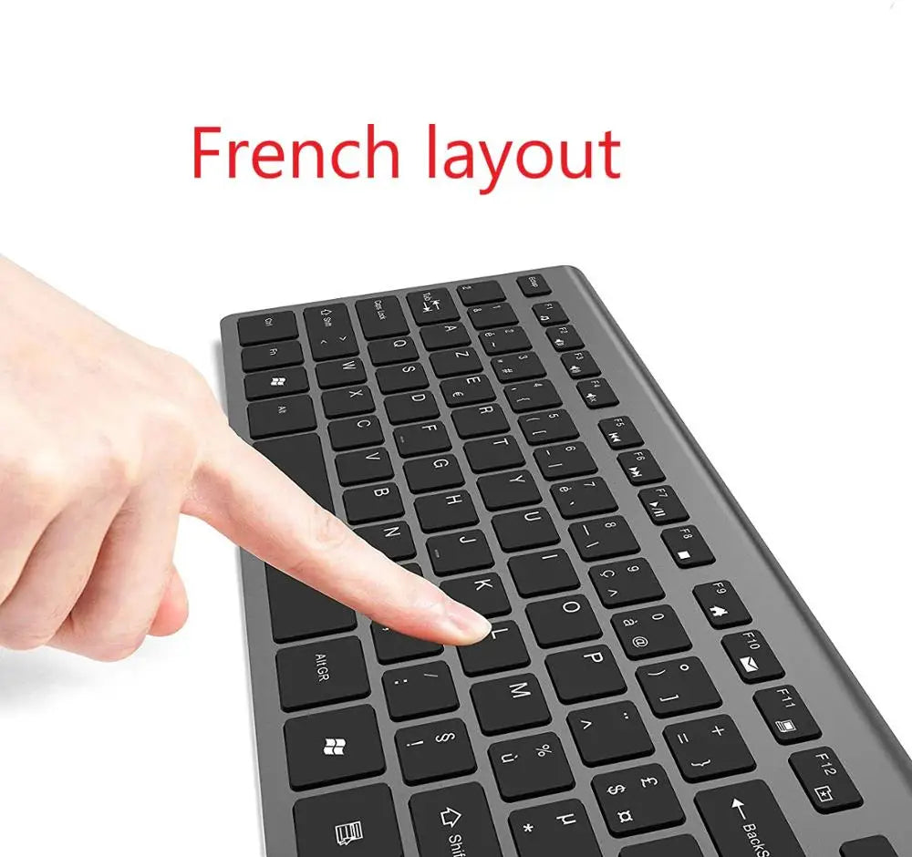 Wireless Keyboard and Mouse Combo Rechargeable 2.4G USB Ultra Slim Full Size Keyboard & Mouse Set,France/Germany/Spain/US Layout