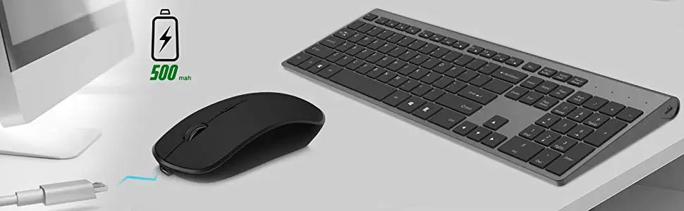 Wireless Keyboard and Mouse Combination, 2.4 Gigahertz Stable Connection Rechargeable Battery, UK/France/Korean/Spain/US Layout