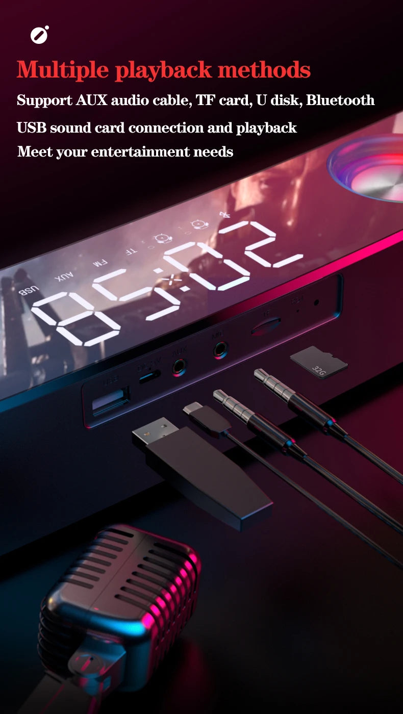 Computer Audio Desktop Notebook Long Multimedia Gaming Bluetooth Speaker Game Subwoofer 7 Color LED Lights/FM