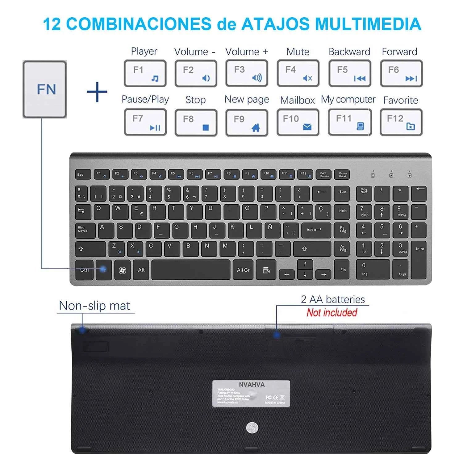 Spanish Layout Wireless Keyboard Mouse Combo Ultra Slim 2.4G Silent Scissor Key Keyboard Set for PC Laptop tv box