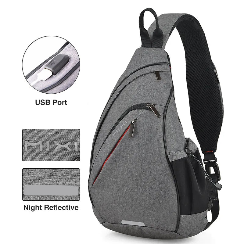 Mixi One Shoulder Backpack Crossbody Sling Bag – USB Charging Sports Travel Bag for Men & Women, Lightweight Cycling & School Backpack