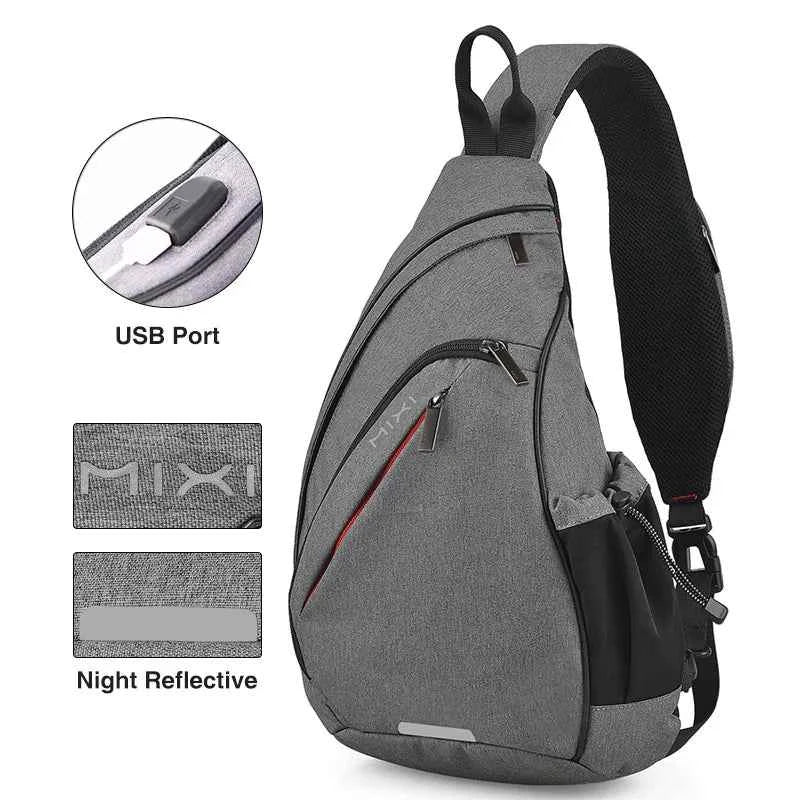 Mixi One Shoulder Backpack Crossbody Sling Bag – USB Charging Sports Travel Bag for Men & Women, Lightweight Cycling & School Backpack