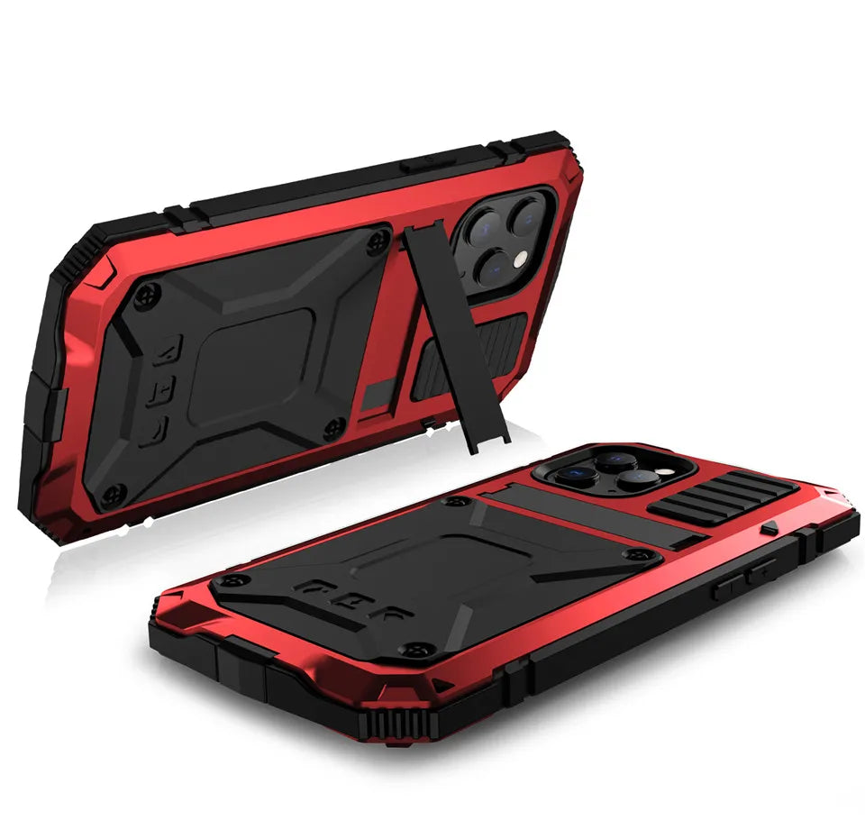 for iPhone 14 13 12 Pro Max Mini 11 Pro Max Case Full-Body Rugged Armor Shockproof Protective Kickstand Aluminum Metal Cover