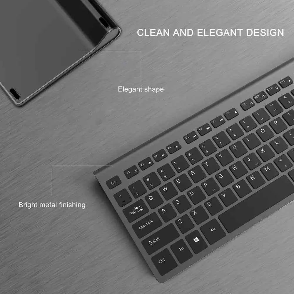 Wireless Keyboard and Mouse Combo Rechargeable 2.4G USB Ultra Slim Full Size Keyboard & Mouse Set,France/Germany/Spain/US Layout