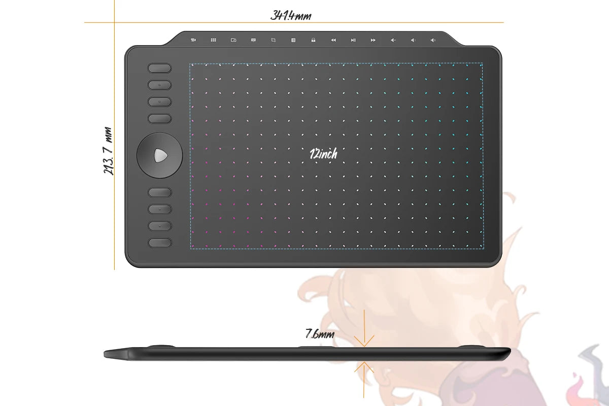 GAOMON Graphics Tablet M1220 12 Inch Large Pen Tablets Multimedia Keys for Drawing wIth PC Laptop MacOS Windows Android Phone,