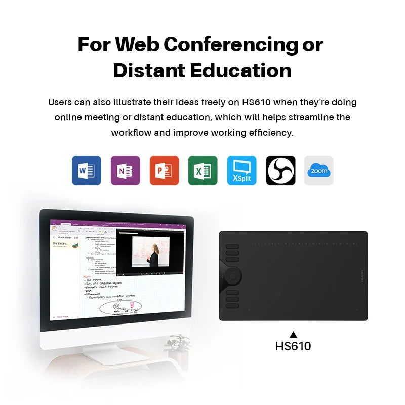 Huion HS610 10x6.25 Inch Graphics Drawing Tablet 28 Express Keys 8192 Battery-Free Stylus Pen Tablet For Android Phone MacBook