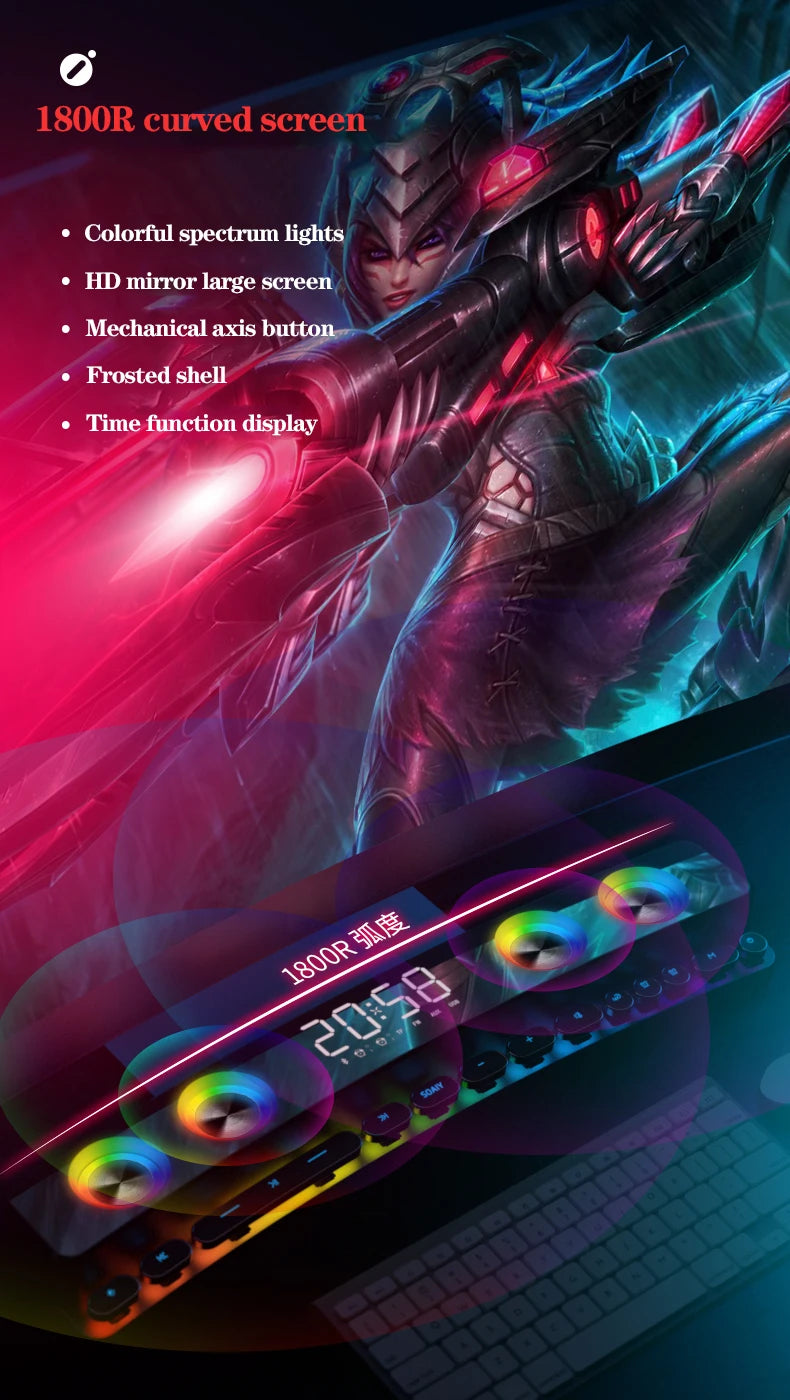 Computer Audio Desktop Notebook Long Multimedia Gaming Bluetooth Speaker Game Subwoofer 7 Color LED Lights/FM