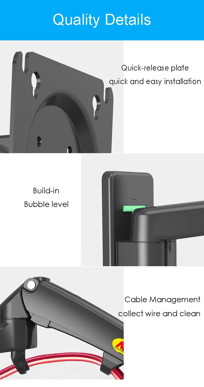 New NB F150 Gas Spring 17-35 inch LED TV Wall Mount Monitor Holder Ergonomic Mount Arm Max. VESA 100*100mm Loading 3-12kgs