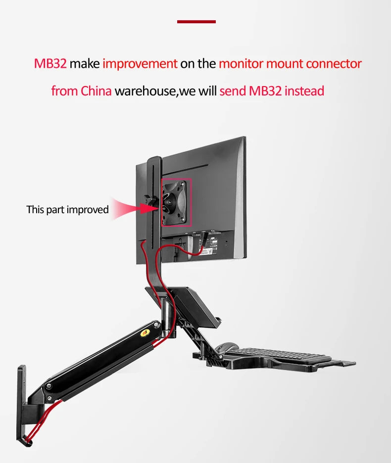 NB D32 MB32 Computer Sit-stand Work Station Wall Mounted Lifting Monitor Bracket With Keyboard Plate Gas Spring