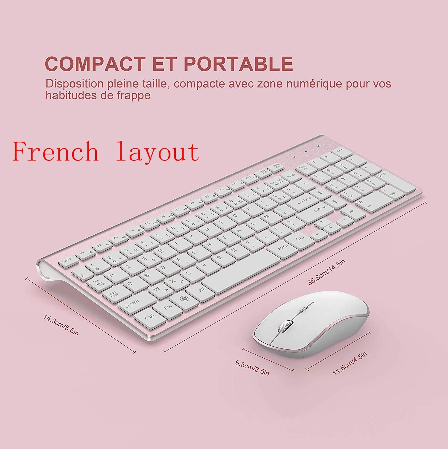 Wireless Keyboard and Mouse，Ergonomic design Full-size Keyboard mouse 2400 DPI，Spain/us/uk/Russia layout/France Black and pink