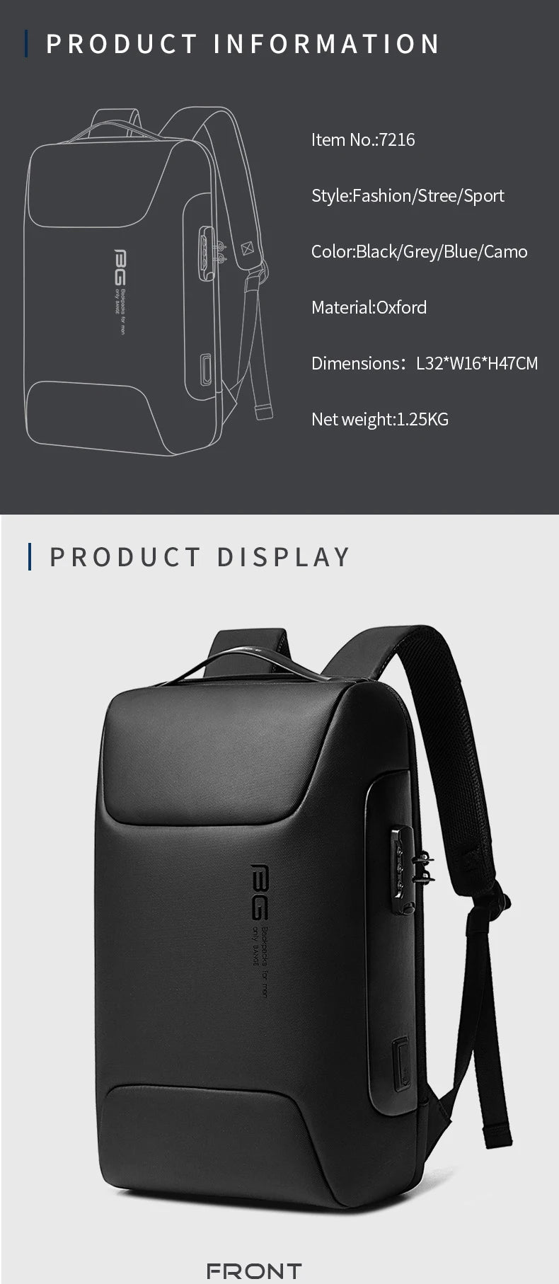 BANGE Anti-Thief 15.6 inch Laptop Backpack with Lock Multifunctional Backpack WaterProof for Business Shoulder Bags for Travel