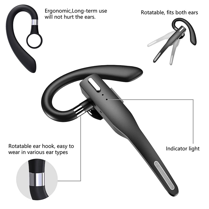 YYK525 Business Headset, Over Ear Earphones with Mic, Bluetooth5.1 Over Ear Headset, 180° RotatingHD Call Quality And Microphone
