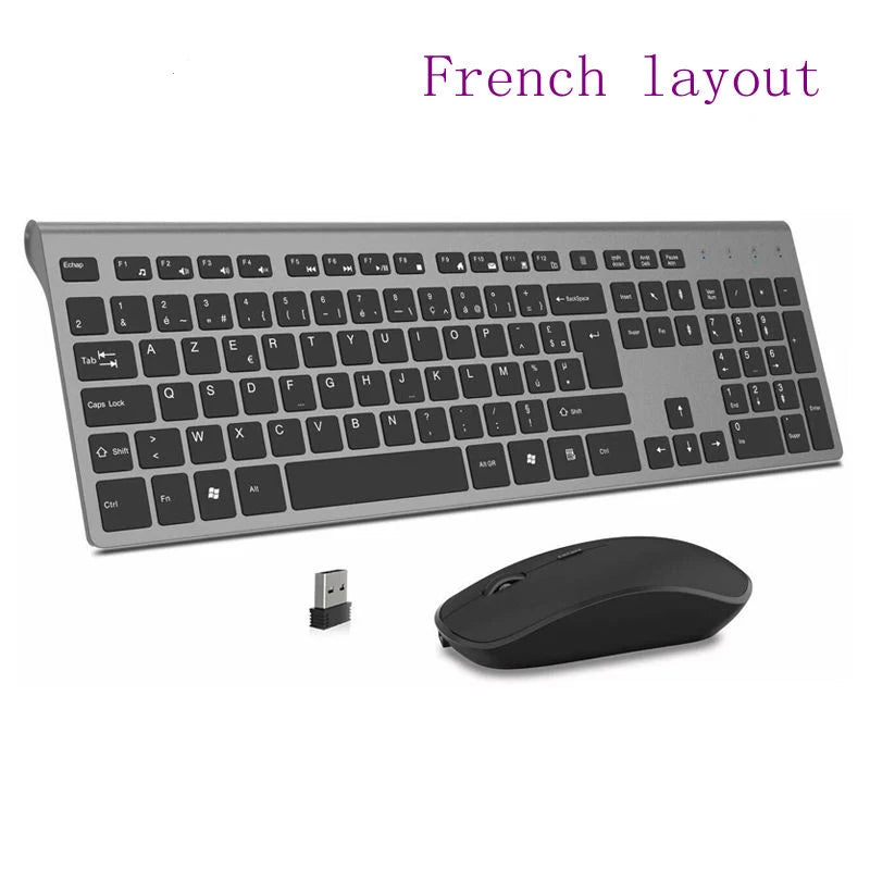Wireless Keyboard and Mouse Combination, 2.4 Gigahertz Stable Connection Rechargeable Battery, UK/France/Korean/Spain/US Layout
