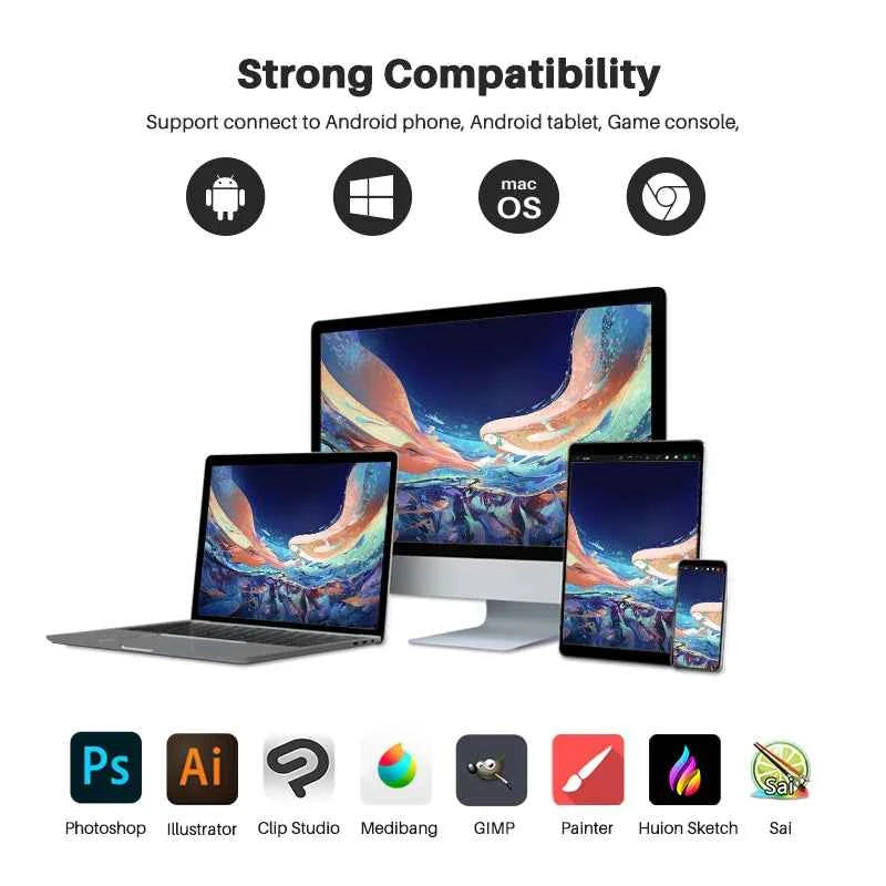 13.3 Inch HUION Graphics Tablet Kamvas Pro 13 2.5K Screen Display 145% SRGB Drawing Pen Tablet Monitor with Adjustable Stand