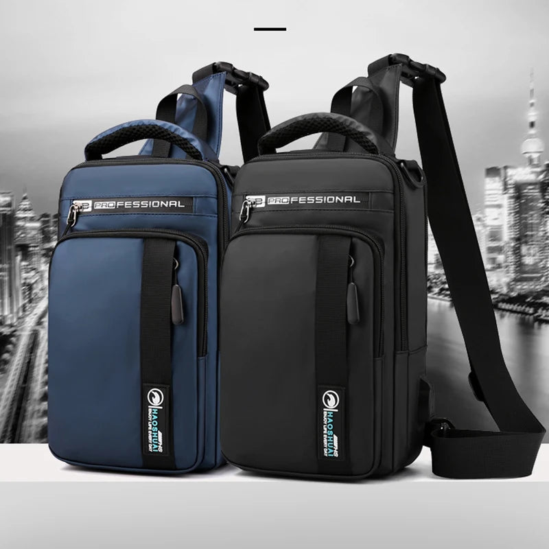 Men Small Backpack Chest Pack Shoulder Bag with USB Charging Port Travel Male Waterproof Nylon Sling Messenger Cross body Bags