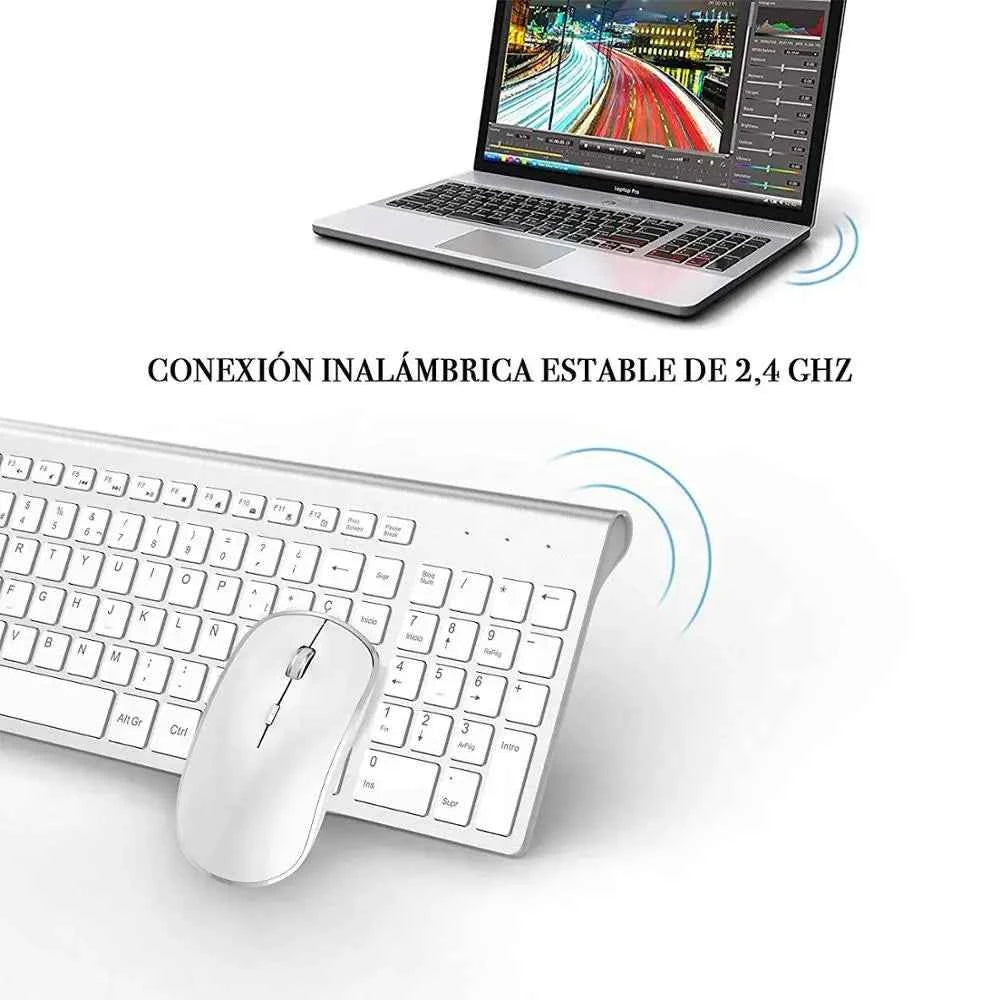 Russian version 2.4g wireless keyboard and mouse, ergonomics, portable full size, USB interface, high-end fashion silvery white