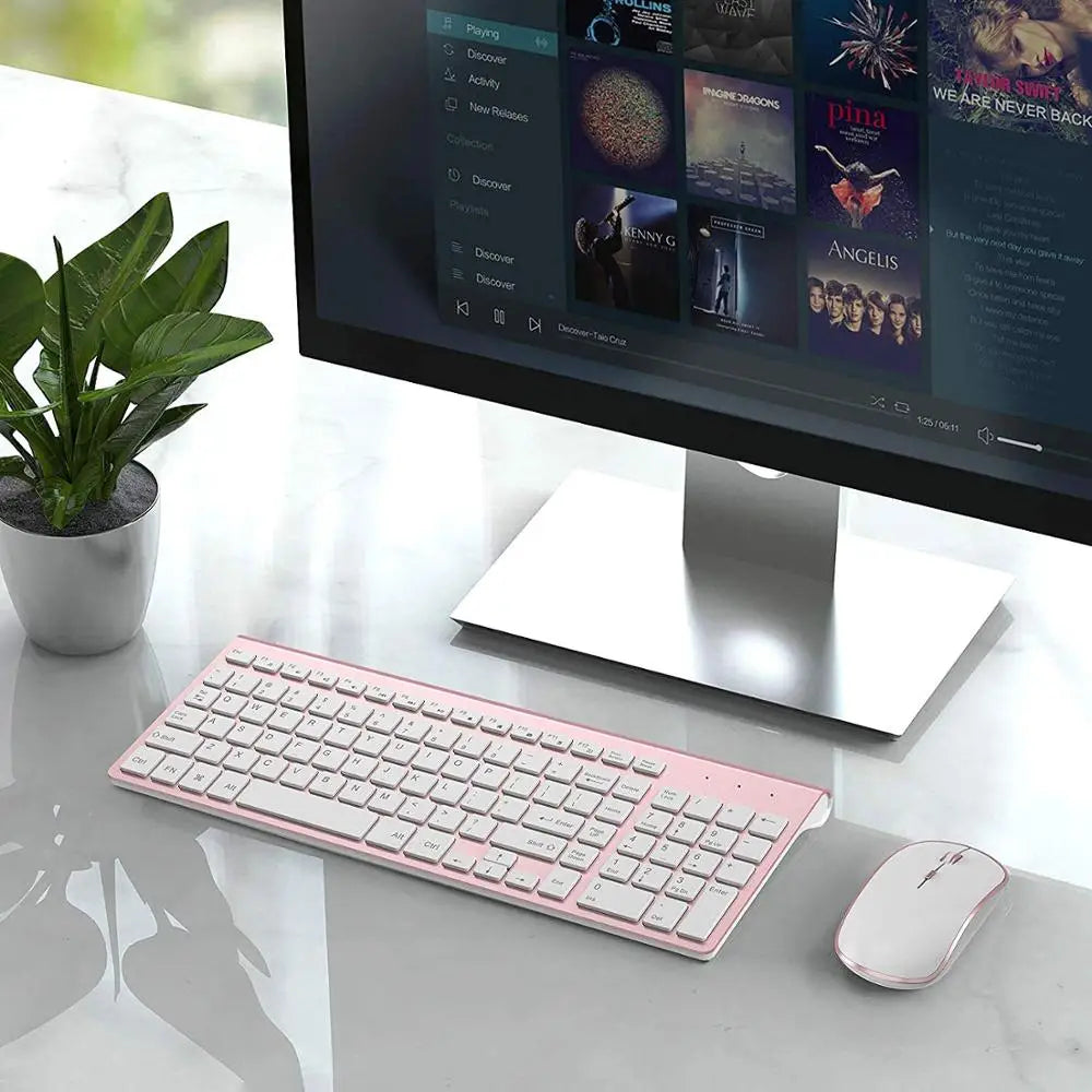 Wireless Keyboard and Mouse，Ergonomic design Full-size Keyboard mouse 2400 DPI，Spain/us/uk/Russia layout/France Black and pink