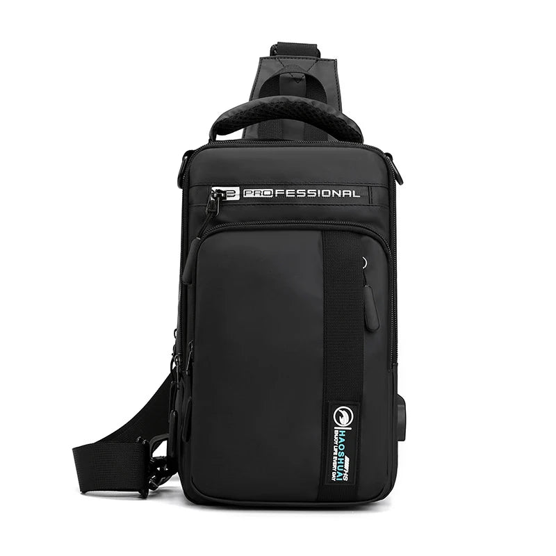 Men Small Backpack Chest Pack Shoulder Bag with USB Charging Port Travel Male Waterproof Nylon Sling Messenger Cross body Bags