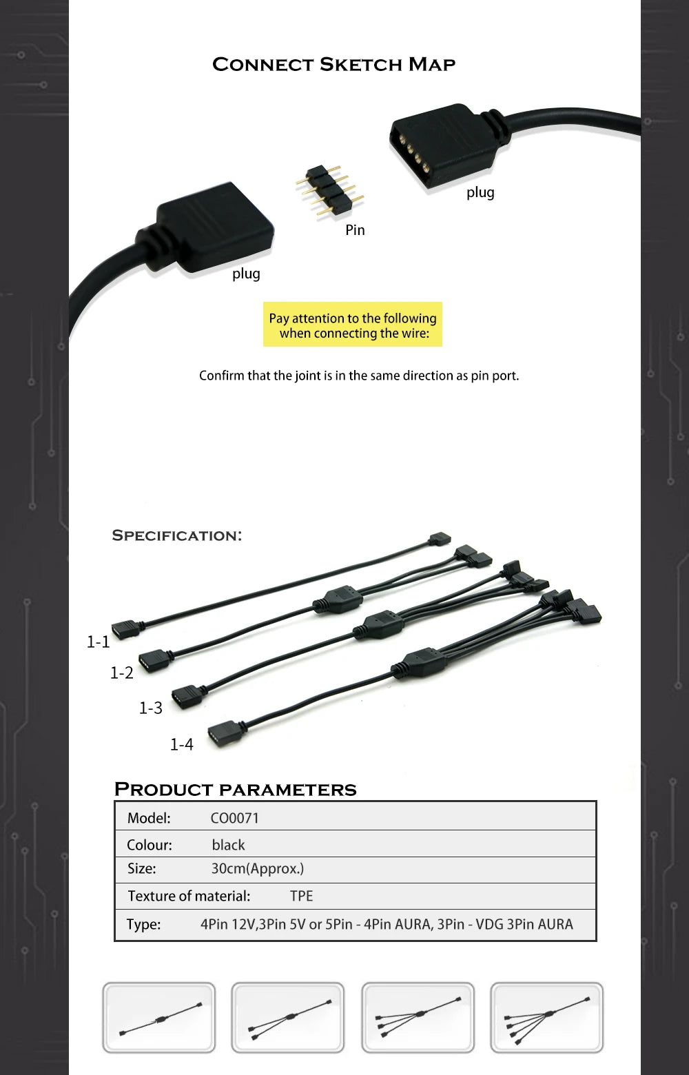 SYNC Motherboard Cable RGB Splitter 12V 4Pin 5V 3Pin Header Addressable RGB Hub Transfer Extension Cable For ASUS GIGABYTE MSI
