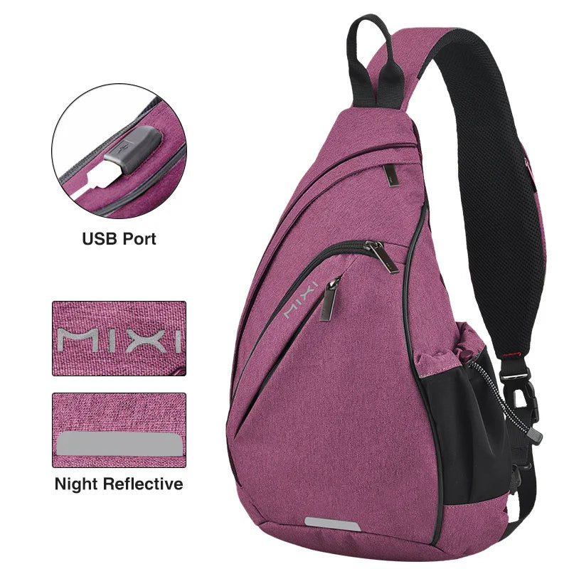 Mixi One Shoulder Backpack Crossbody Sling Bag – USB Charging Sports Travel Bag for Men & Women, Lightweight Cycling & School Backpack