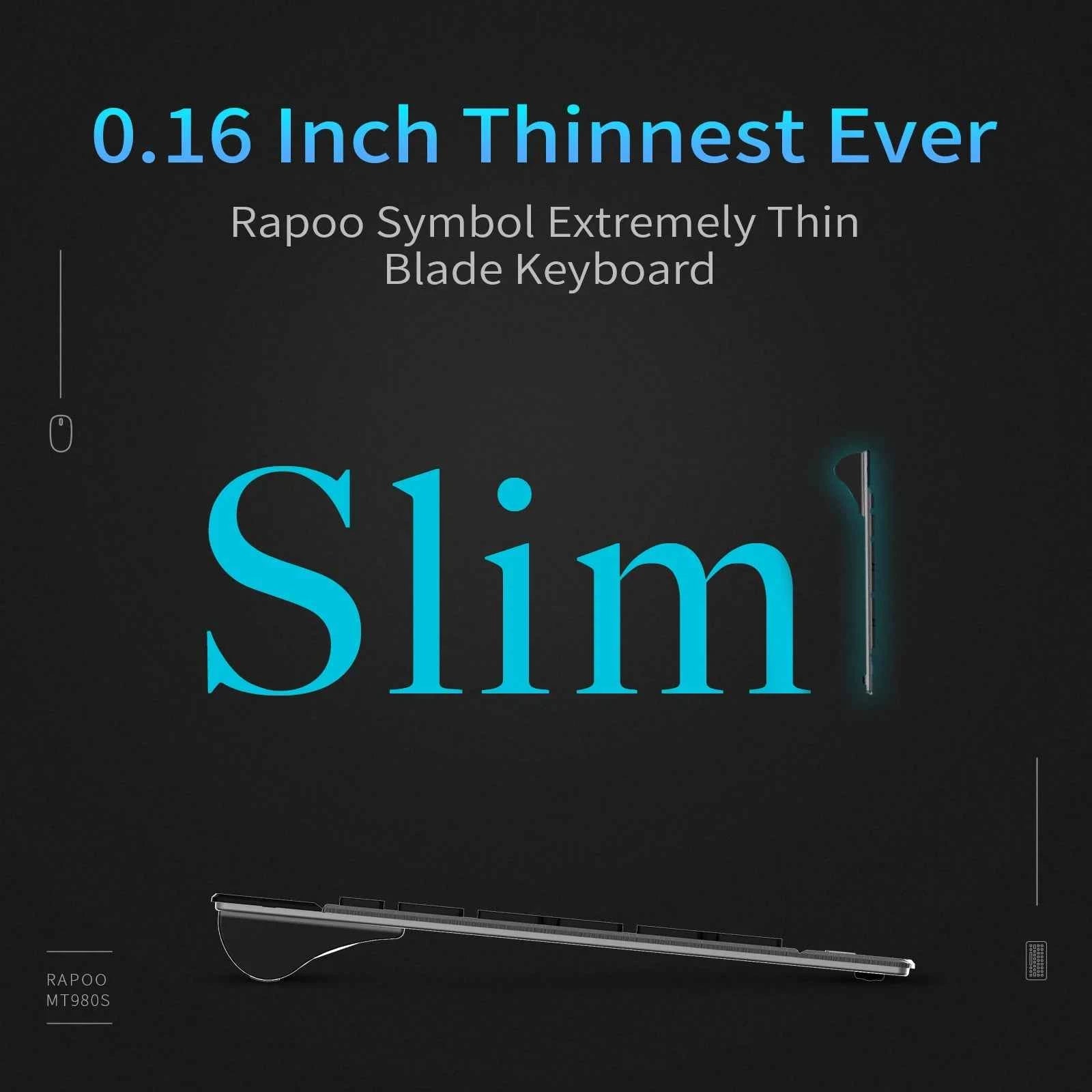 Rapoo Multi-mode Wireless Keyboard and Mouse Combo  Extremely Thin Metal Keyboard Rechargeable Mouse Easy-Connect Up to 4 Device