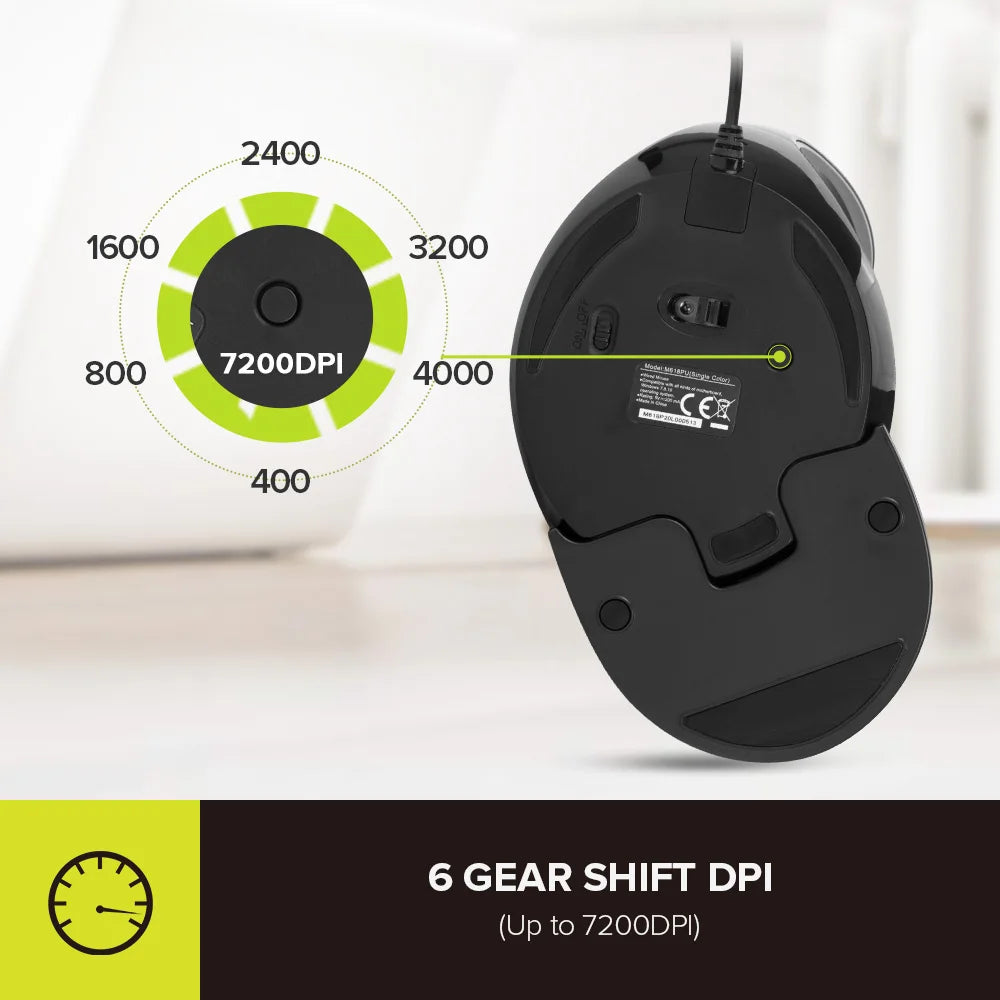 Delux M618PU Wired Vertical Ergonomic Mouse with 7200DPI Blue LED 6 Programmble Light On-Board Software For PC Computer Laptop