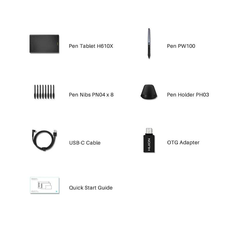 HUION Inspiroy H610X Graphics Tablet Tilt Function Battery Free Digital Pen Tablets Support PC Android Device MacoS ChromeOS
