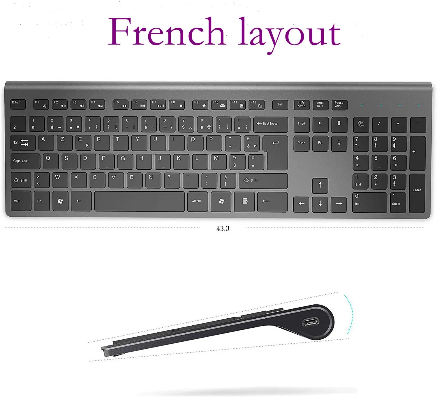 Wireless Keyboard and Mouse Combination, 2.4 Gigahertz Stable Connection Rechargeable Battery, UK/France/Korean/Spain/US Layout