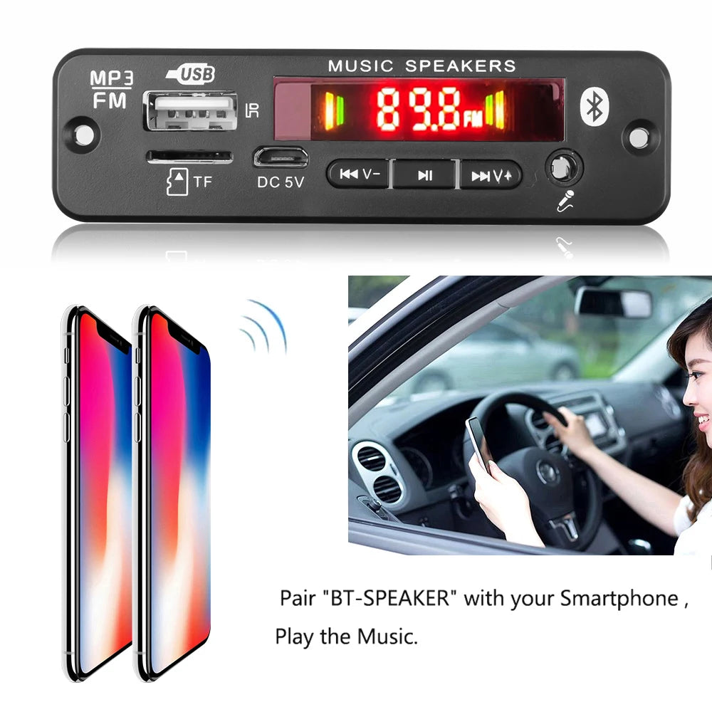 Bluetooth 5.0 MP3 Decoder Board 2*20W 40W Amplifier Audio Player 12V DIY MP3 Player Car FM Radio Module TF USB Mic Record Call