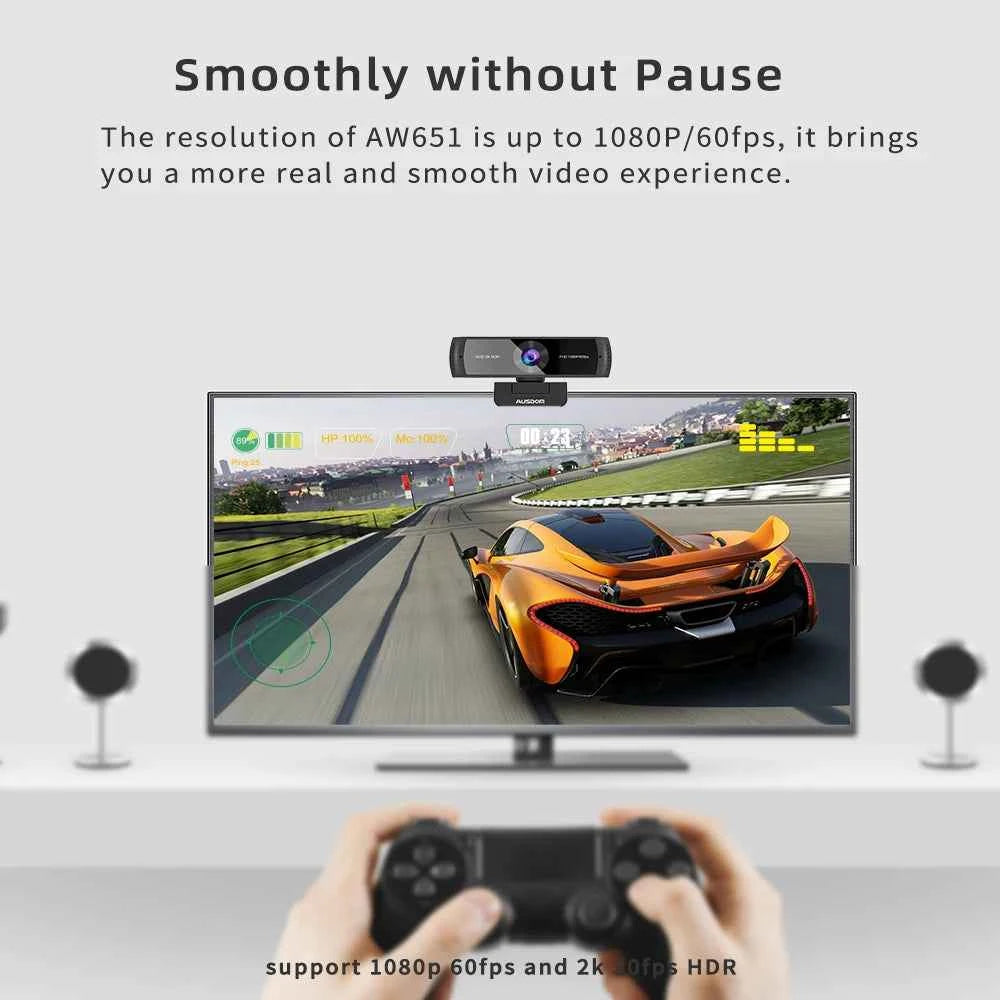 AUSDOM AW651 QHD 2K HDR 30FPS Webcam Autofocus 1080P 60FPS Web Camera With Noise-cancelling Mics and Free Privacy Cover for Live