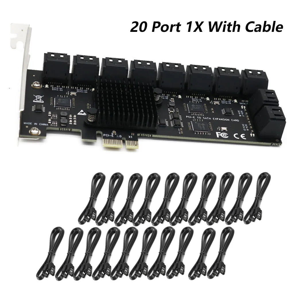 PCIE SATA Card 12/16/20 Ports 6Gb SATA 3.0 PCIe Card, PCIe To SATA Controller Expansion Card, Support  SATA 3.0 Devices
