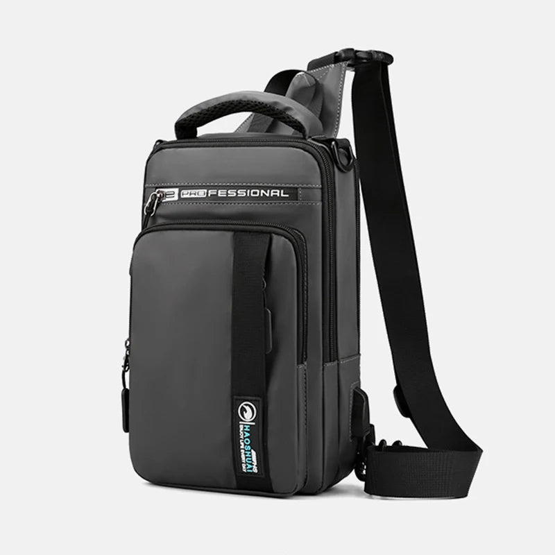 Men Small Backpack Chest Pack Shoulder Bag with USB Charging Port Travel Male Waterproof Nylon Sling Messenger Cross body Bags