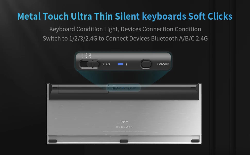 Rapoo Multi-mode Wireless Keyboard and Mouse Combo  Extremely Thin Metal Keyboard Rechargeable Mouse Easy-Connect Up to 4 Device
