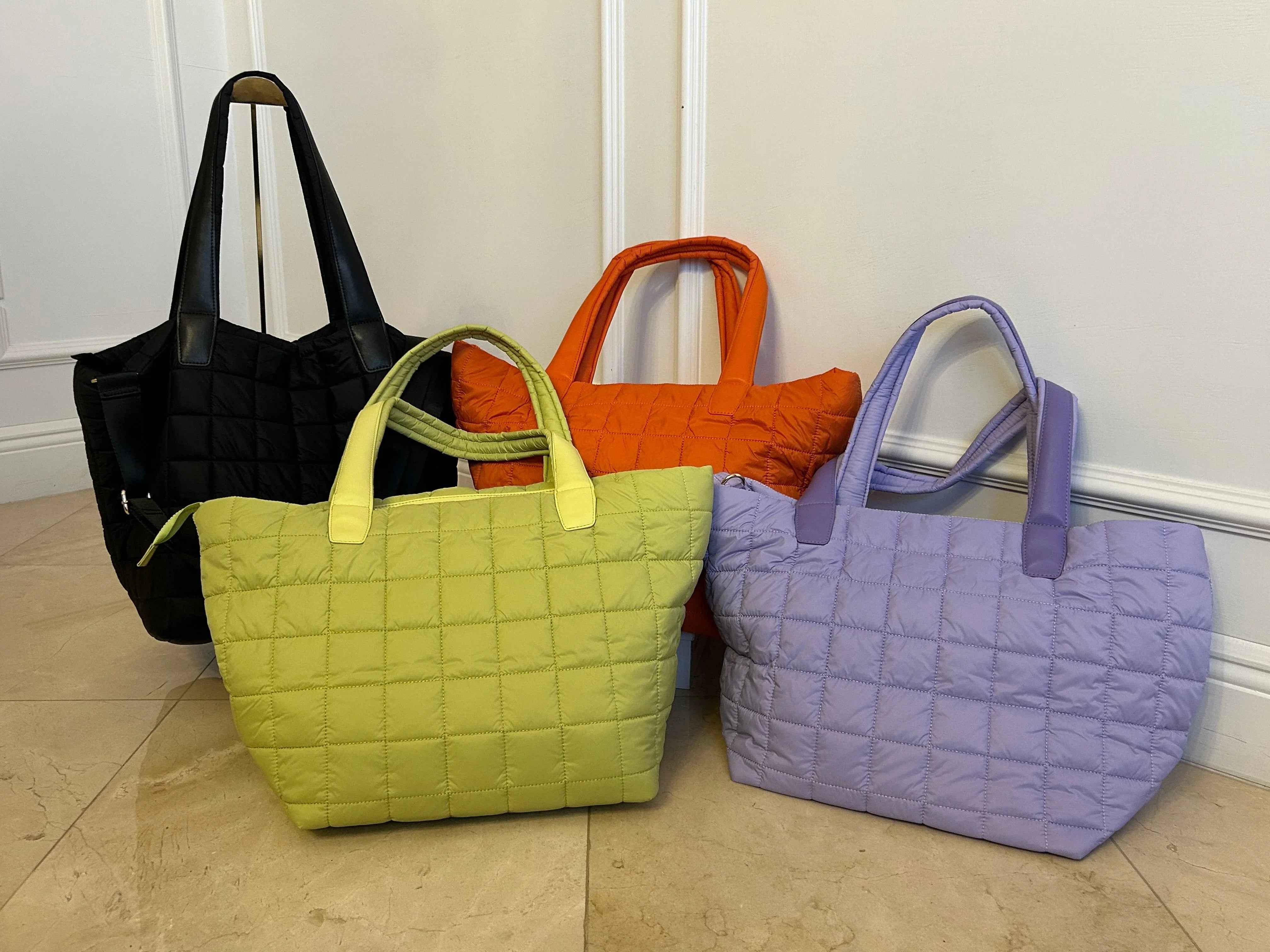 Quilted Nylon Tote Bag for Women – Lightweight 16” Laptop Work & Travel Tote