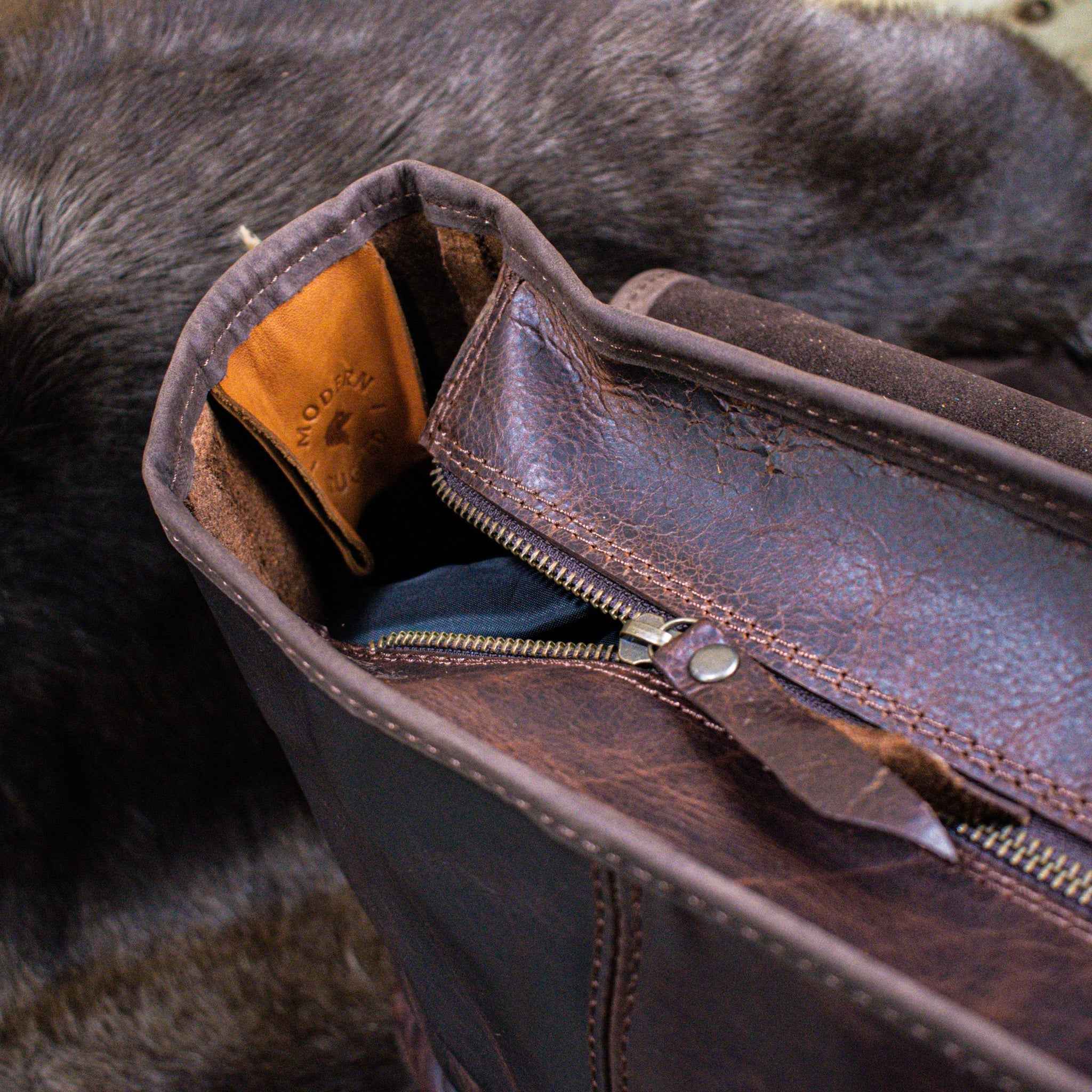 Leather Hide Laptop Bag - Rustic Mahogany and Brown (Clasps)