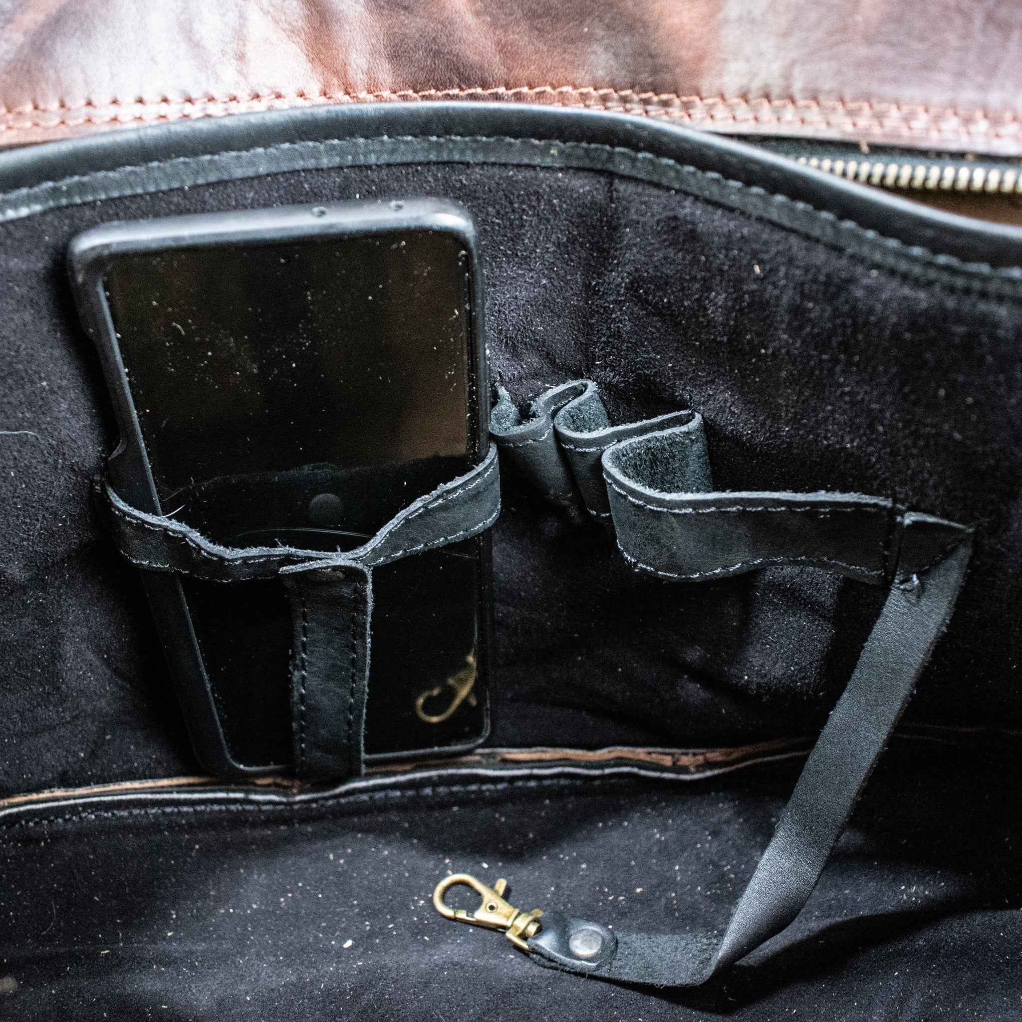 Leather Hide Laptop Bag - Rustic Merlot and Black (Buckles)