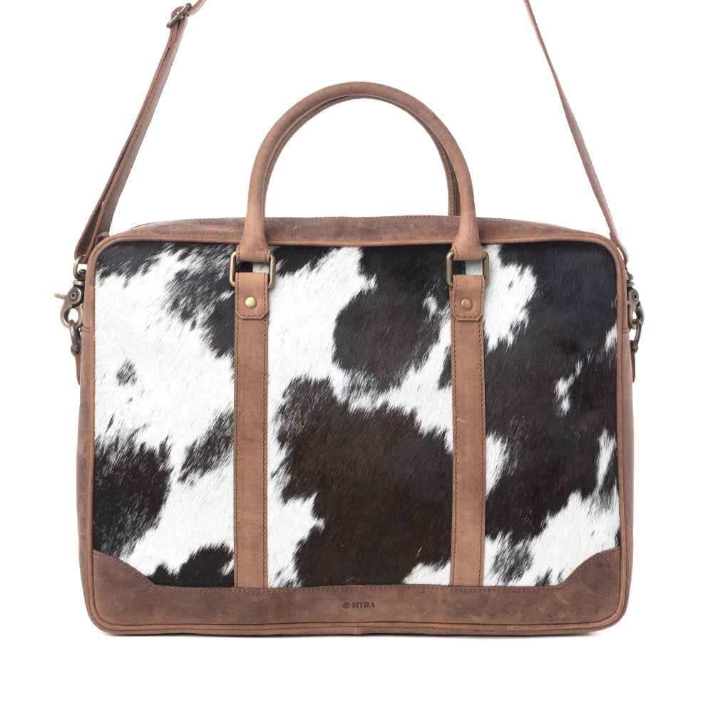Myra Ironpeak Hairon Leather Laptop Bag in Coal Snow