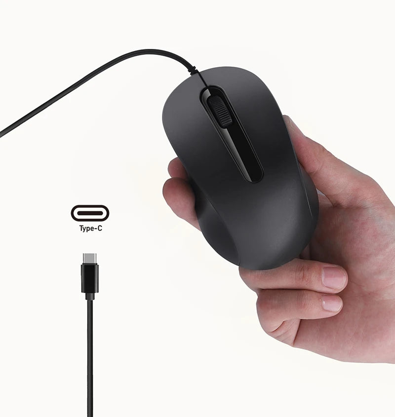 Type-c Wired Mouse Silent Portable Tablet Notebook Office Optical Mouse Ergonomic Design For PC Android IOS