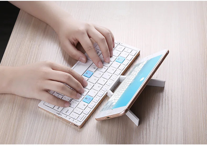Folding Mini Keyboard Wireless Bluetooth Keypad Supported 3 Devices With Stand Rechargeable Keyboard For Phone Tablet
