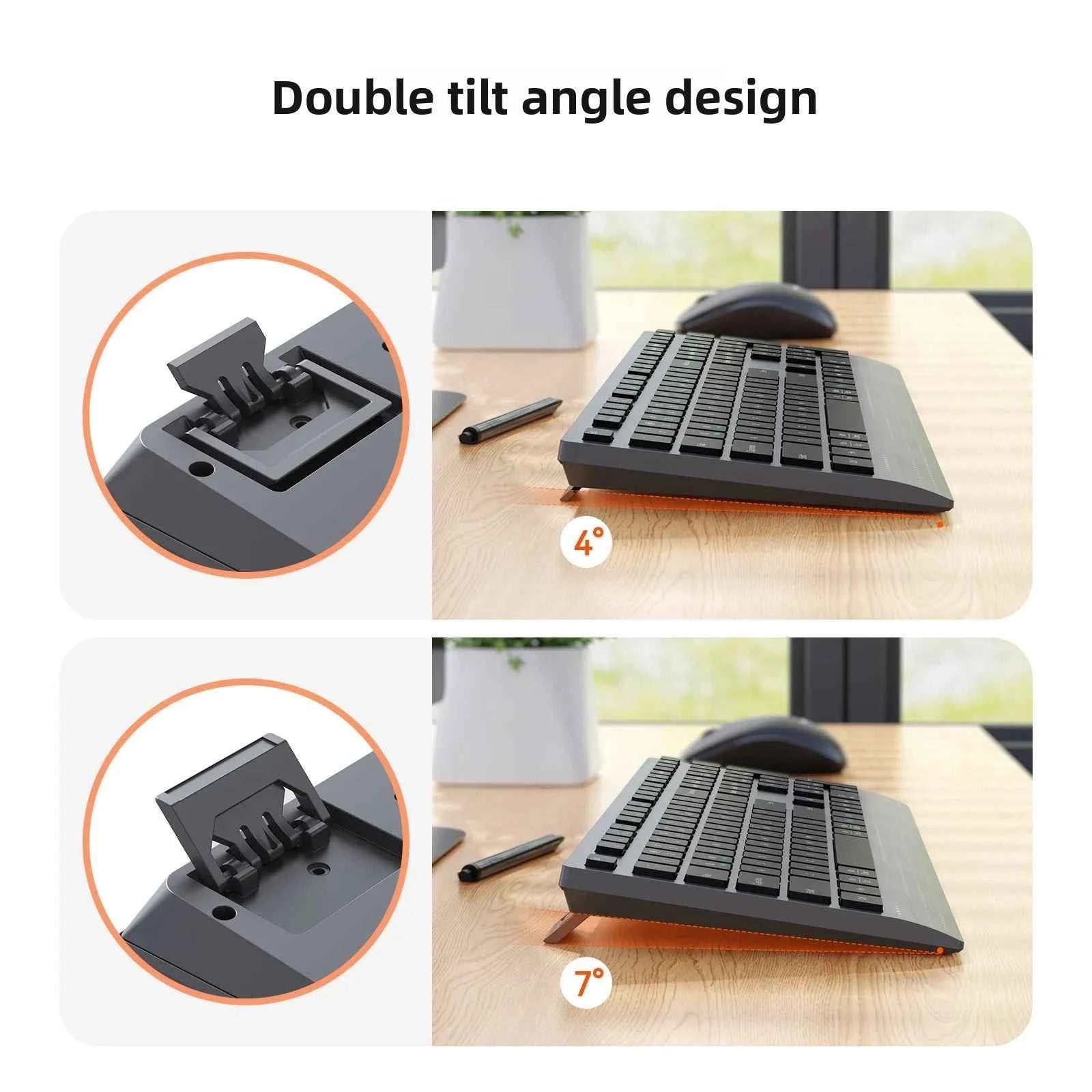 2.4G/Bluetooth Dual-Mode Wireless Keyboard And Mouse Combo,Full-Size Rechargeable Keyboard Mouse Set For Windows PC Office Work