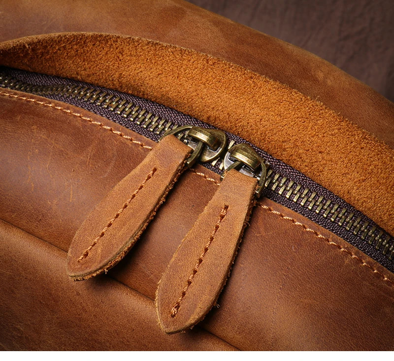 LUOKIR Genuine Leather Laptop Backpack 15 Inch – Vintage Crazy Horse Cowhide Business Travel Backpack for Men, Luxury School Computer Bag