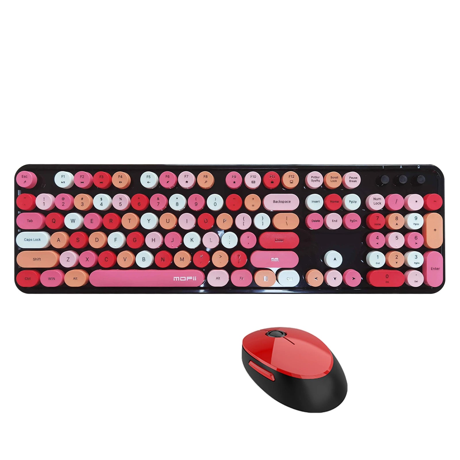 Mofii Sweet Keyboard Mouse Combo Mixed Color 2.4G Wireless Keyboard Mouse Set Circular Suspension Key Cap for PC Laptop Purple