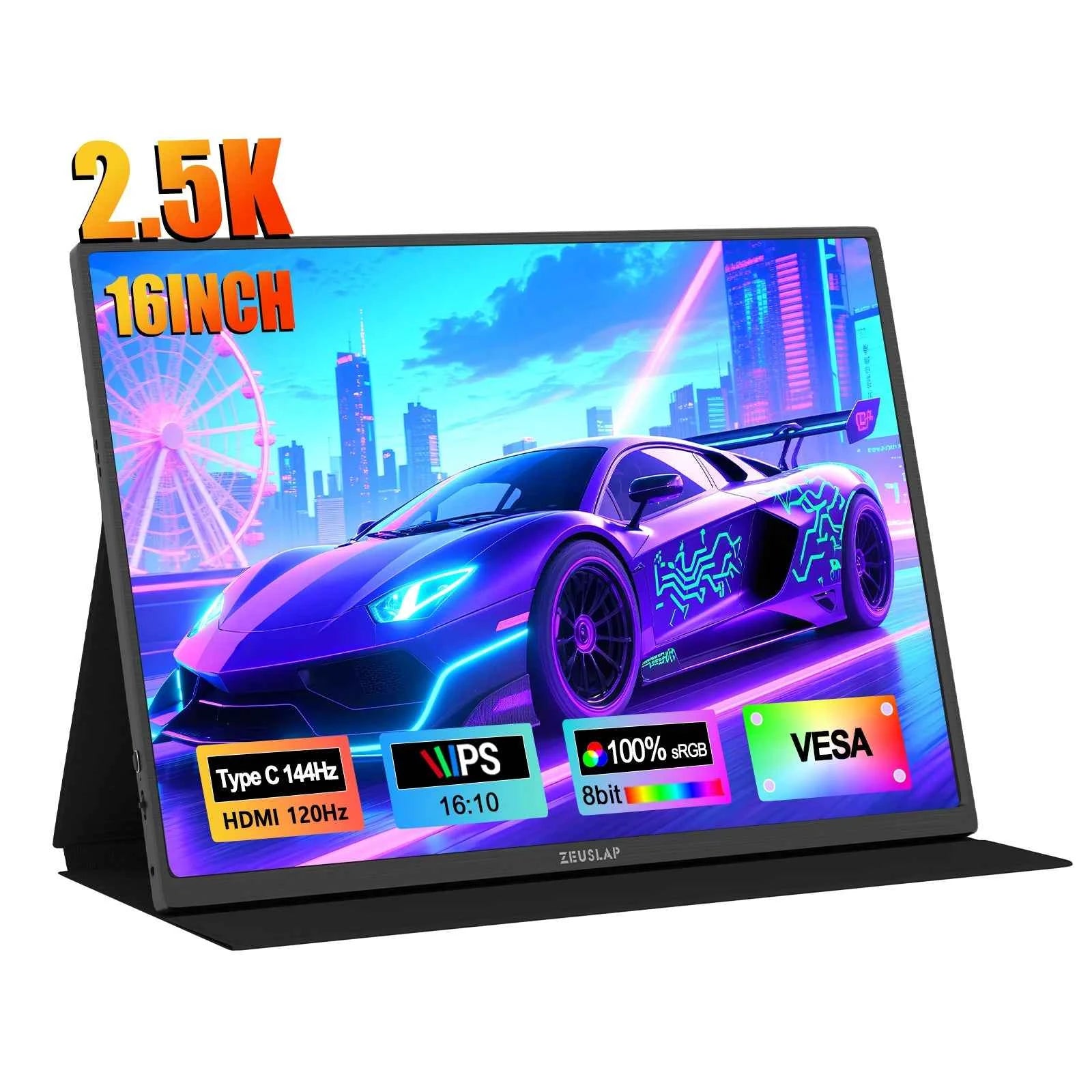 ZEUSLAP 16" 2.5K 144hz Portable Monitor 2560*1600 16:10 100%sRGB 500Cd/m², Gaming Display for Laptop Switch ps4 ps5 Xbox