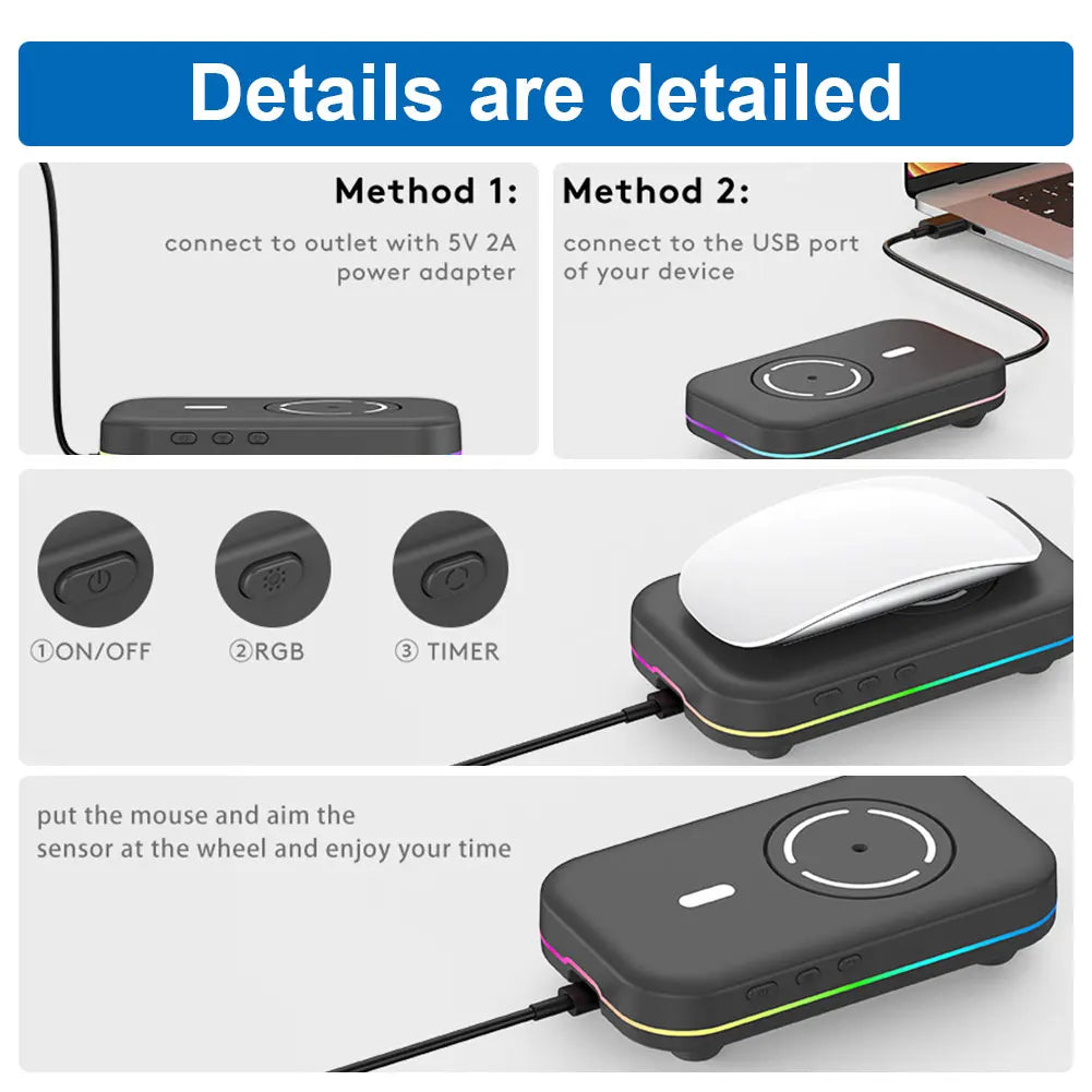 Undetectable Mouse Mover Jiggler 4 Modes Mouse Wiggler with Adjustable Interval Timer ON/Off Switch RGB Lights Keeps PC Active