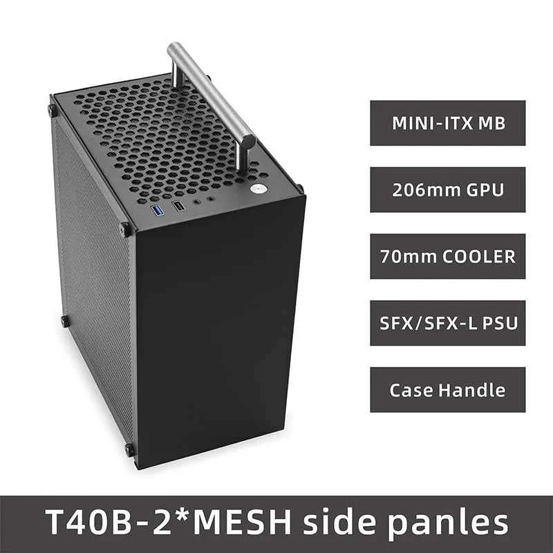 METALFISH T40 Mini ITX Black Case 7L Gaming Computer Chassis Compact transparent PC Support SFX PSU/70mm Cooler/206mm GPU